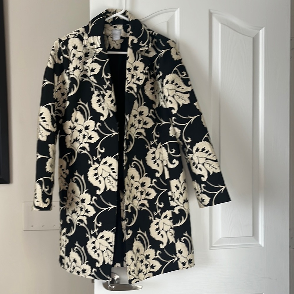 Chico’s topper coat in black and gold